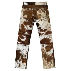 Pantalones de Cuero Genuino con Pelo de Vaca para Hombre y Mujer, Unisex, Estilo Western, de Piel de Vacuno con Pelo Real, Ajustados, de Diseñador, Color Marrón - Product Image 1
