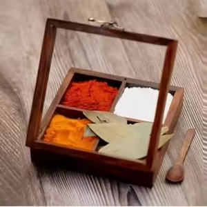 Kitchen Wooden Spice <b>Box</b> <b>Masala</b> Storage Organizer with Compartments for Cooking Ingredients - Product Image 5