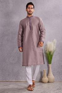 <b>Men's</b> Cotton <b>Kurta</b> Regular Fit Ankle-Length Traditional Casual Wear India Pakistan Style Purple Patterned <b>Kurta</b> for Adults - Product Image 6