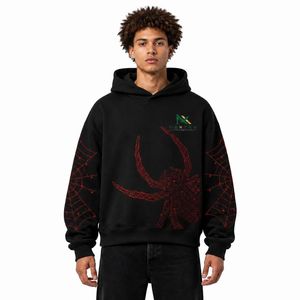 Sudadera con Capucha Personalizada con Diseño de Telaraña y Pedrería Roja para Hombre, Estilo Urbano, Halloween, Venta al Por Mayor de Fábrica OEM - Product Image 1