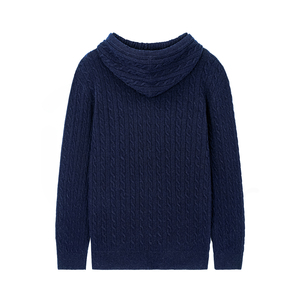Suéter con Capucha de Punto Azul Marino para Hombre, 100% Lana, Casual, Invierno, Color Sólido, Corte Regular, Manga Larga, Anti-Pilling - Product Image 2