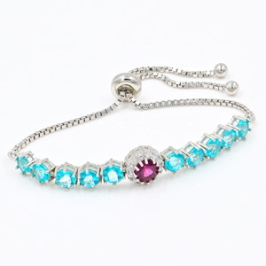 Tennis Charm <b>Bracelet</b> Pariba <b>Topaz</b> Rhodolite Round Cut Gemstone Gold Plated 925 Sterling Silver Designer Jewelry for Women - Product Image 1