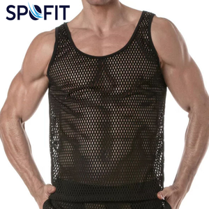 Men 100% Cotton <b>Mesh</b> Tank <b>Top</b> Quick Dry Breathable Sheer Gym Vest Fitness Training Shirt OEM Private O-Neck Solid Smart Casual - Product Image 4