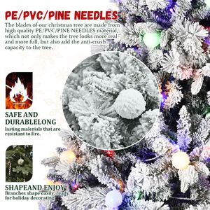 Sapin de Noël artificiel floqué pré-éclairé de 2,4 m avec 470 lumières LED multicolores, design naturel à couches superposées effet neige - Product Image 6