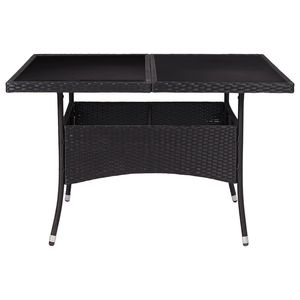 Mesa de Comedor de Acero y Ratán Sintético Negro con Vidrio Templado, Juego de Muebles de Patio Mediano - Product Image 3