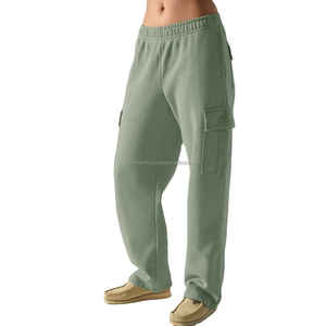 2025 Hot Selling Fleece Heavyweight Straight Sweatpants Cargo Sweat <b>Pants</b> Women Trousers Side Pocket Elastic Waist Trouser - Product Image 1