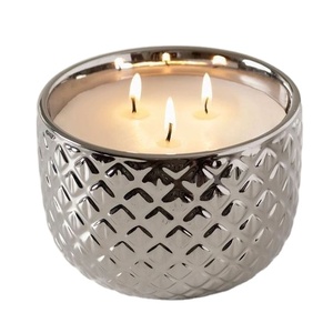 Diamond Texture Design Aluminium Casting Round Table Top Candle <b>Jars</b> Home Decor Scented Candle Vessel - Product Image 1