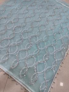 Indian Modern Style <b>Net</b> Material Saree with Bidds Handwork Embroidered Saree for Festival and Wedding Wear Collections for Women - Product Image 5