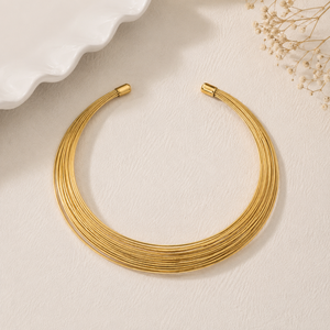 Gold Layered Torque <b>Necklace</b>, Minimalist Brass Collar <b>Necklace</b>, <b>Statement</b> Choker <b>Necklace</b>, Multi Strand Gold Neck Cuff, Handmade - Product Image 2