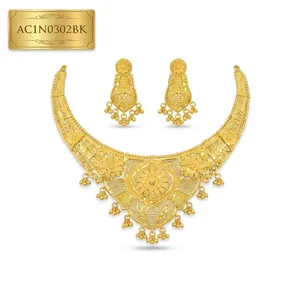 Luxury Dubai Style Gold Plated Statement Necklace Set for Women Designer Floral African Wedding Jewelry - Product Image 2
