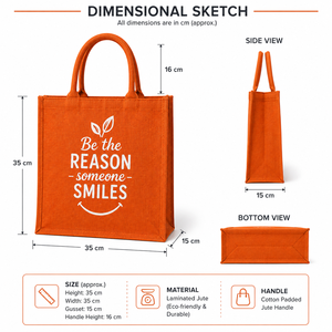 ถุงช้อปปิ้งปอกระเจาสีส้มขนาด35x35x15ซม. พร้อมที่จับเป็นเหตุผลที่คนยิ้มพิมพ์ลาย - Product Image 2