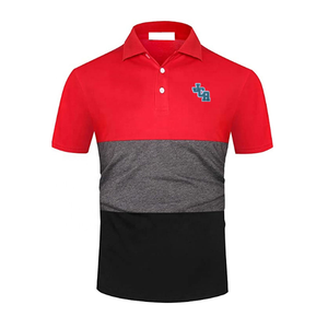 Polo à manches courtes pour homme, couleurs contrastées rouge, gris et noir, logo brodé, style décontracté, tissu Oxford respirant, coupe classique - Product Image 1
