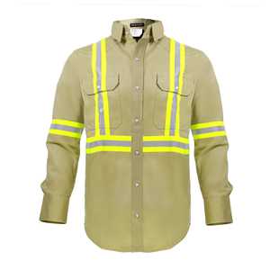 Vêtements de sécurité haute visibilité FR haute visibilité 88% C/12% N 7oz chemise résistante aux flammes en Khaki-4X-Large - Product Image 1