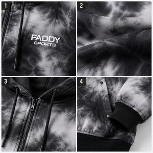 Sweat à capuche zippé unisexe surdimensionné tie-dye streetwear personnalisé en gros, en molleton épais délavé noir et gris pour hommes et femmes - Product Image 6