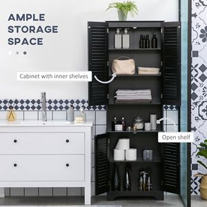 Black Tall Floor-standing <b>Storage</b> Cabinet with Doors and Shelf Linen Tower <b>Bath</b> Furniture for Bathroom - Product Image 4