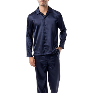 Conjunto de Pijama de Satén para Hombre, Ropa de Dormir de Verano, Transpirable, de Fibra de Bambú, con Bolsillos - Product Image 1