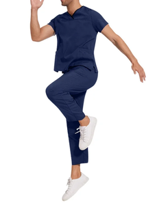 Conjunto de Uniformes Médicos para Hombre, Clásico, Manga Corta, Cuello en V, Top Elástico y Pantalones Rectos con Cintura Elástica - Product Image 3