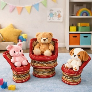 Ecowoodies - Juego de Sillas Infantiles de Ratán Rojo Hechas a Mano, Modernas, para Interiores y Exteriores, Otomana Reclinable, Muebles para Sesiones de Fotos en la Habitación de los Niños - Product Image 3