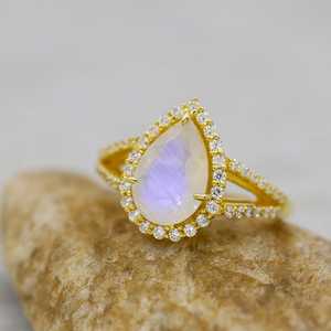 Pear Moonstone Prong <b>Ring</b> for Women 925 <b>Sterling</b> <b>Silver</b> Natural Rainbow Moonstone Solitaire <b>Ring</b> Handmade Fine Jewelry - Product Image 6