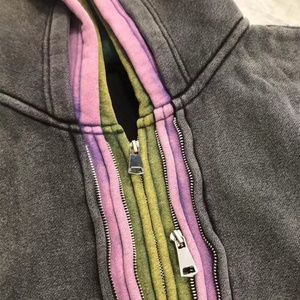 Custom Triple Layer Double Hood Zip Up Hoodies Heavyweight Oversized Vintage Wash Streetwear Sweatshirt OEM ODM - Product Image 5