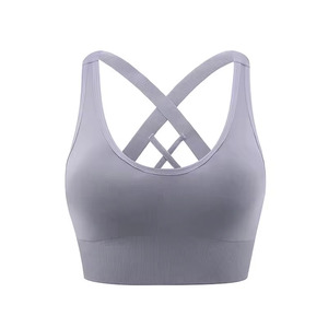 Sujetador deportivo de alto soporte con espalda cruzada para mujer, negro, sin costuras, cómodo, suave, top corto para yoga, transpirable, de secado rápido, para fitness - Product Image 4