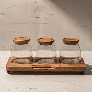 <b>Glass</b> Storage <b>Jars</b> <b>with</b> tray Airtight <b>Lids</b> coffee container <b>with</b> Wooden <b>Lid</b> <b>Glass</b> Canister for Beans Rice Sugar kitchen usage - Product Image 5
