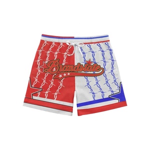Shorts de basketball unisexe personnalisés, motif drapeau USA 3D rétro, maille unie, style urbain, rouge-Blanc Royal, brodés, taille élastique, respirants, US - Product Image 3