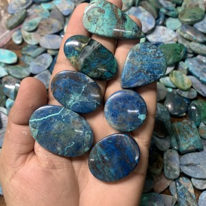 พลอยชาตัคไซต์อะซูไรต์ทรงรีแบบคาโบชอง สีฟ้าอมเขียว สำหรับทำเครื่องประดับ ขายส่ง - Product Image 4