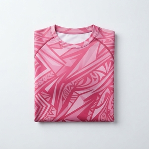 เสื้อรัดรูปแขนยาวสำหรับผู้ชาย ลายพิมพ์แบบ Heat-Transfer ป้องกันรังสียูวี สีฟ้าเขียว ลายเรขาคณิต แห้งเร็ว พร้อมโลโก้ด้านหน้า - Product Image 5