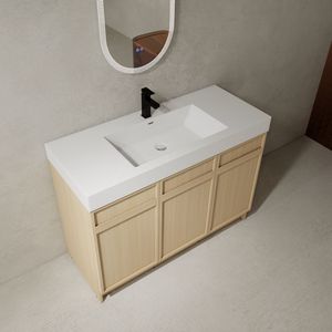 Mobile bagno freestanding da 48 pollici con lavabo in resina bianca e 3 ante con chiusura ammortizzata, imballaggio KD - Product Image 6