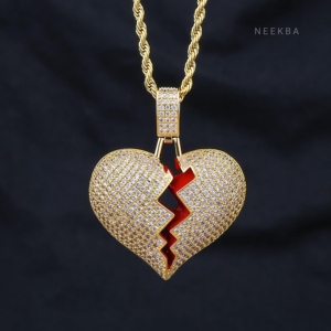 Amor Perdido, Corazón Roto – Colgante de Plata de Ley 925 con Moissanita, Corazón Frío y Roto – Sentimientos Congelados, Plata con Efecto Goteo - Product Image 6