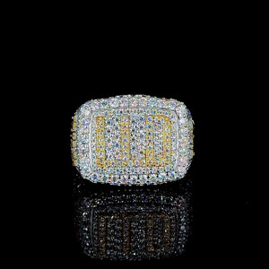 Round Brilliant Cut Moissanite Diamond Two Tone Engagement <b>Ring</b> for Men's 925 Sterling <b>Silver</b> Iced Out Hip Hop <b>Statement</b> Jewelry - Product Image 1