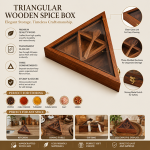 Boîte à épices triangulaire en bois faite à la main, Masala Dabba en bois de rose indien avec plusieurs compartiments, organisateur de rangement de cuisine traditionnel - Product Image 5