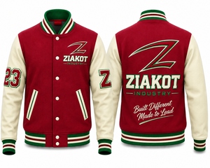 ZIAKOT <b>Men's</b> Pink White <b>Varsity</b> <b>Jacket</b> With Dripping Print Streetwear Style Regular Fit Autumn Winter Wear - Product Image 3