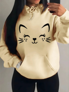 2026 Spring plush Women <b>Hoodie</b> Autumn Winter Fashion <b>Hoodie</b> Women Casual Pocket Pullover <b>Happy</b> Cat Custom Logo Latest Design - Product Image 5