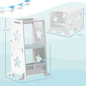 Torre di Sicurezza 2-in-1 Bianca per Bambini con Ringhiera per Lavabo, Bancone Cucina o Protezioni - Product Image 3