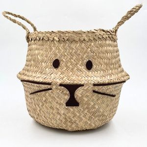 Panier de rangement double niveau en jonc de mer naturel, tressé à la main, de luxe, avec poignées, écologique et durable, pour l'organisation de la maison et la crèche - Product Image 1