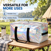 Sacs fourre-tout de rangement réutilisables en tissu tissé PP extra-larges, personnalisés, en argent, avec fermeture éclair robuste, écologiques, organisateurs de voyage, vente en gros