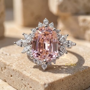 18K Gold Shield Cut Pink Lab Grown Diamond Halo <b>Ring</b> Floral Cluster Nature Inspired Bridal Wedding <b>Ring</b> Women <b>Custom</b> <b>Ring</b> - Product Image 6