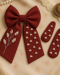 Ensemble de pinces à cheveux classiques de luxe avec nœud rouge, décorées de perles et de fleurs, écologiques, légères, barrettes en ruban, accessoires mignons pour filles - Product Image 1