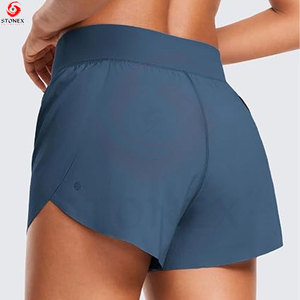 Shorts de course athlétiques pour femmes en tissu à mémoire de forme, respirants, séchage rapide, taille mi-haute élastique, polyester/coton pour l'entraînement physique - Product Image 1