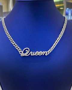 Collier Queen Script pour femme, style hip-hop, argent 925, chaîne avec diamants VVS, bijoux à porter au quotidien - Product Image 1