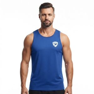 Blue Men's Sleeveless <b>Tank</b> <b>Top</b> O-Neck Solid Color Breathable Quick Dry Polyester/Cotton Casual Wear 220g <b>Knitted</b> - Product Image 3