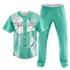 Conjunto de Camiseta de Béisbol Geométrica Color Verde Azulado Personalizada, Impresión Sublimada, Absorbe la Humedad, Unisex, para Adultos, Manga Corta, Corte Regular - Product Image 1