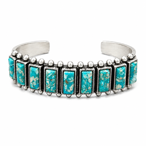 Bracelet manchette ajustable en pierre bleu turquoise, style bohème western, bijou statement fait main pour femme, cadeau - Product Image 5