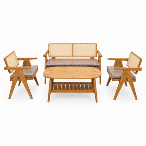 Ensemble de meubles de salon contemporains et modernes en teck massif durable, comprenant une table basse ovale Aris et un fauteuil. - Product Image 1