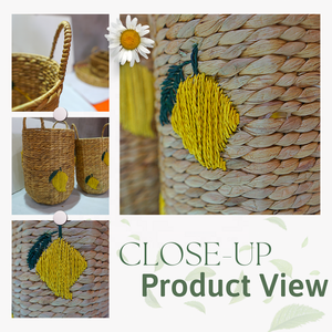 Handmade Eco-friendly Hyacinth Storage <b>Basket</b> with Cylinder Handle Biodegradable and Sustainable for <b>Laundry</b> Use - Product Image 3