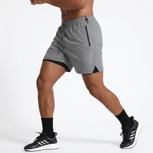 Men's Quick Dry High Waist Fitness <b>Shorts</b> Solid Gray With Side <b>Pockets</b> Elastic Waist Summer Wear - Product Image 5