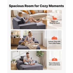 Chaise Longue Moderna da Interno Senza Struttura da 54 Pollici, Divano Letto con Funzione Lettura Oversize e Cuscini Decorativi, Braccioli Inclusi - Product Image 6