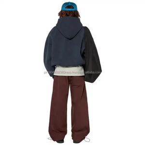 New Design Custom Logo 100% Cotton Drop Shoulder <b>Oversized</b> <b>Long</b> Sleeve Puff Print Cropped Men Heavy Zip up <b>Hoodie</b> - Product Image 3